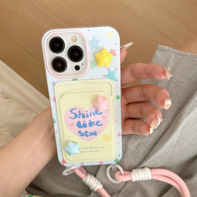 小众立体星星插卡挂绳适用苹果15手机壳14ProMax新款iPhone13创意