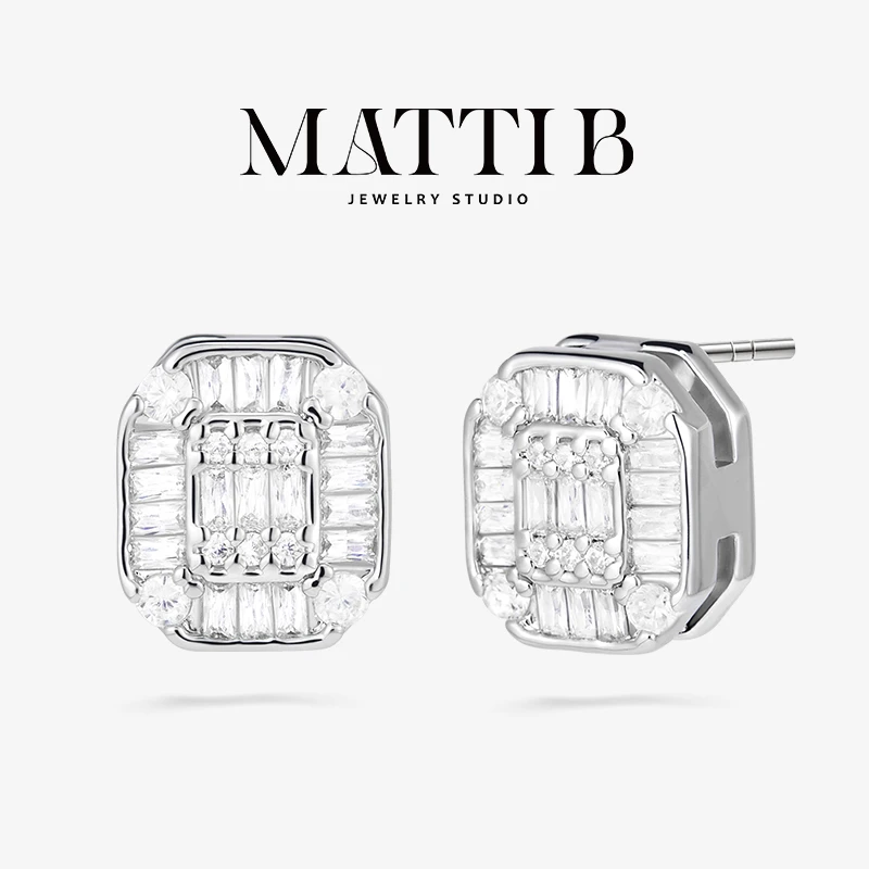铜合金合成锆石耳饰 爆闪方形复古高级感轻奢爆款百搭耳钉女1959