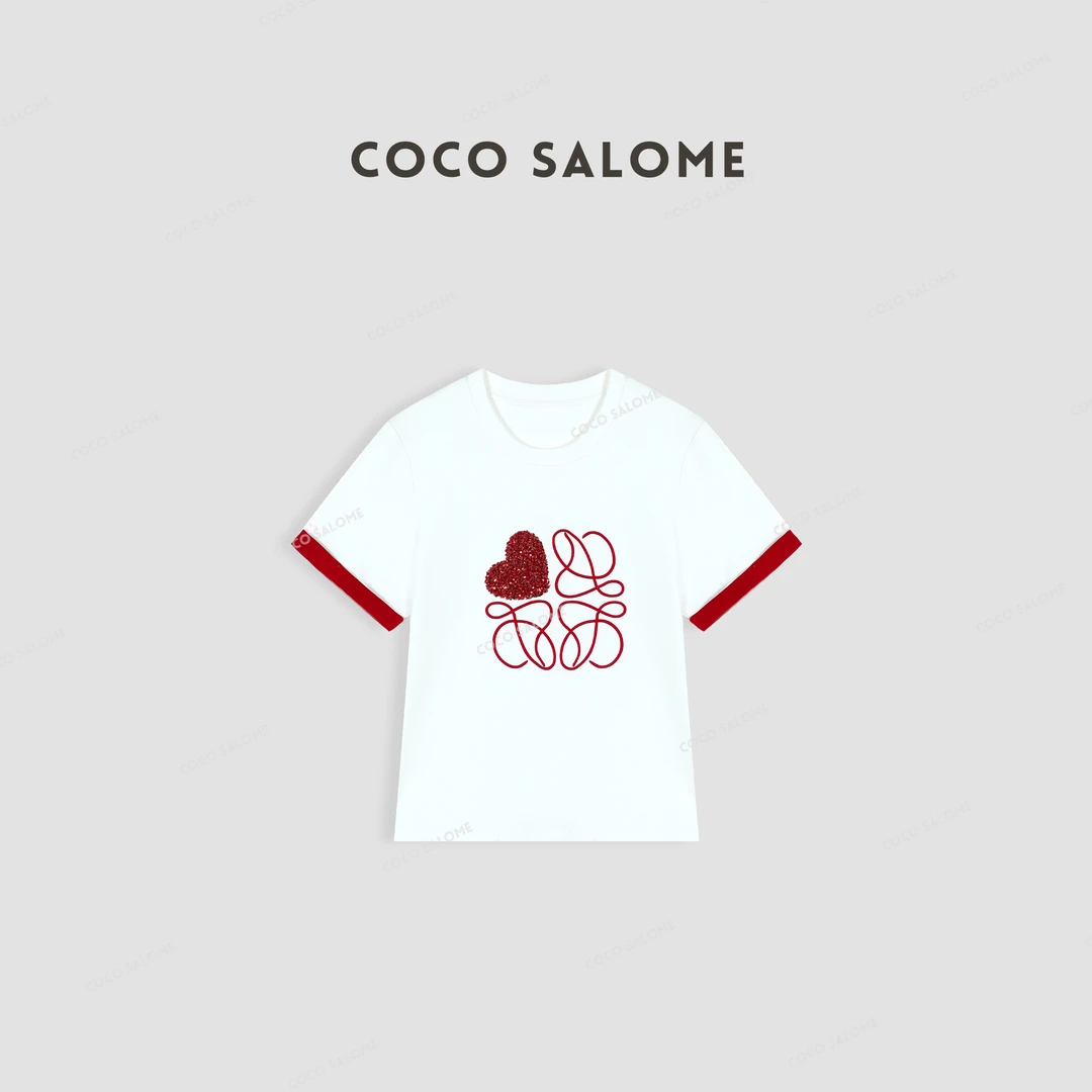 COCO SALOME⑥【心意】2025早春260g刺绣亮片休闲百搭圆领短袖591Y