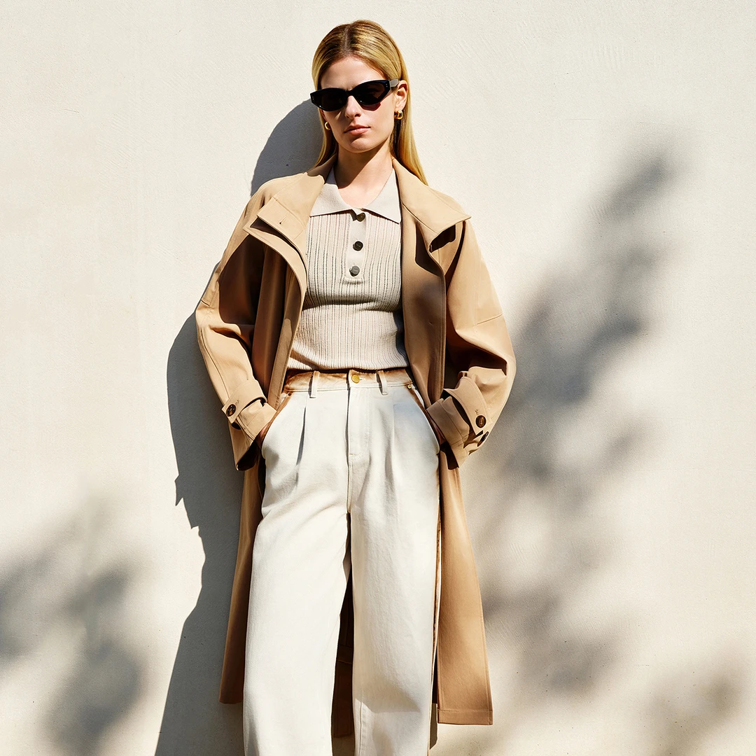 COVERINS2025春季休闲单排扣立领风衣外套CC35107020