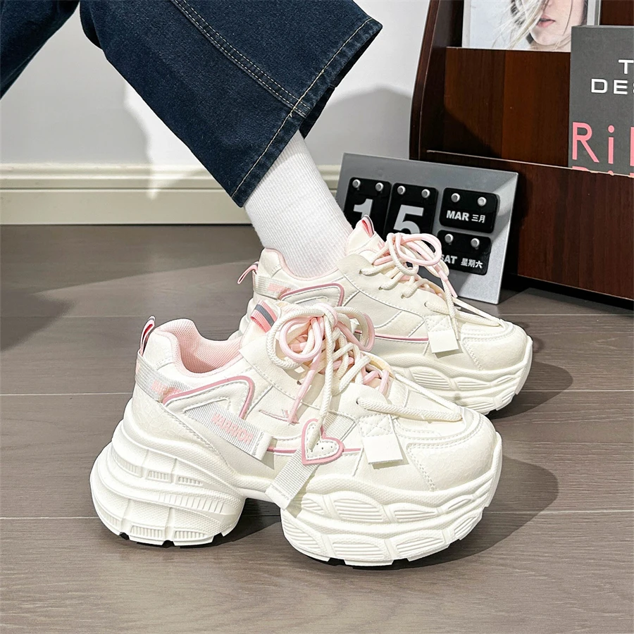 Warrior/回力老爹鞋女鞋爱心新款皮面增高厚底百搭休闲鞋运动鞋女