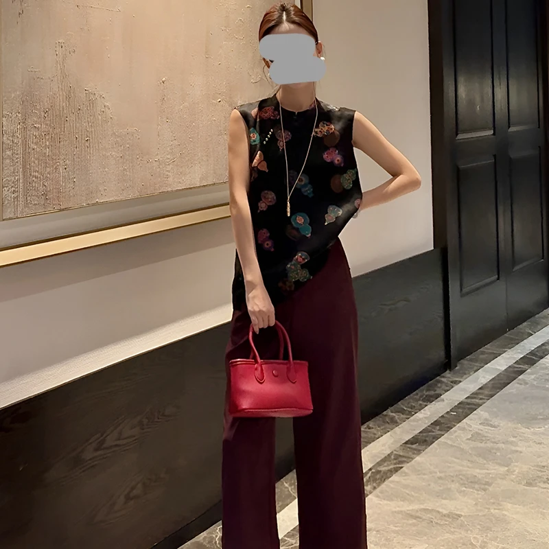 洋气减龄复古葫芦印花上衣女2025夏季舒适轻盈高腰休闲直筒裤套装