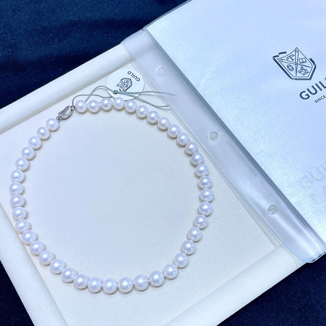 淡水白色珍珠 S925银无核珍珠项链带吉尔德大证9-11MM S587