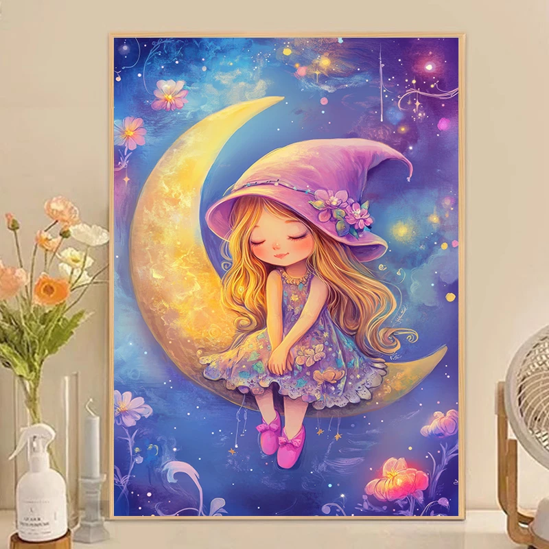 月亮女孩十字绣2025新款线绣客厅小幅卧室卡通小件儿童房满绣简单