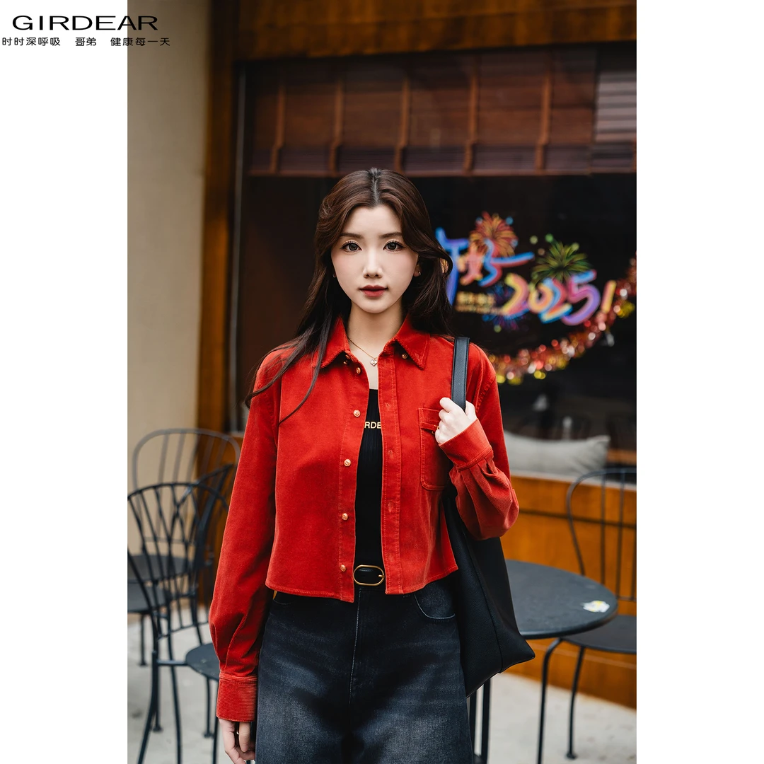 GIRDEAR/哥弟新款百搭时尚舒适精致韩系短款牛仔外套女 1300969