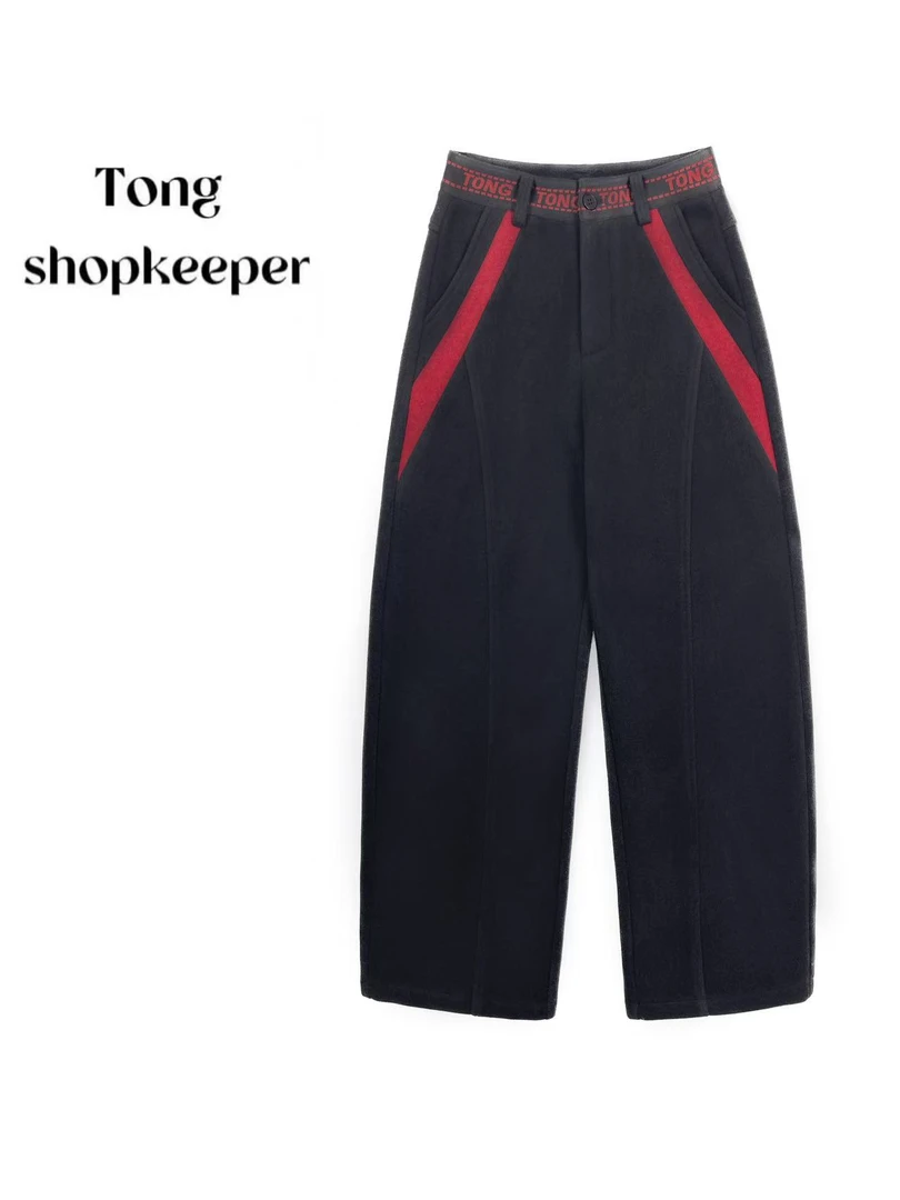 QJ/彤掌柜1682835 秋冬25加厚绵羊毛酷帅设计撞色腰封字母休闲裤