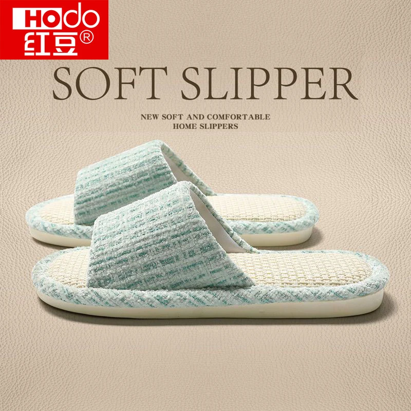红豆透气吸汗亚麻拖鞋女家居室内静音防滑日式四季待客棉麻布拖鞋