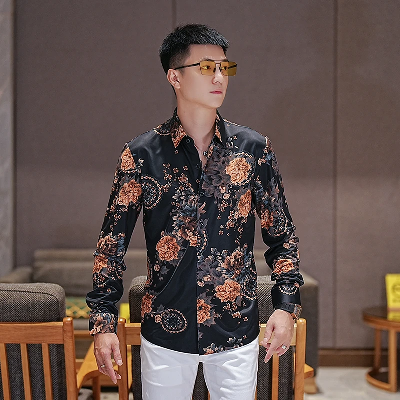 2025秋季新款长袖丝滑高级感冰丝复古款式男士个性潮流免熨衬衫