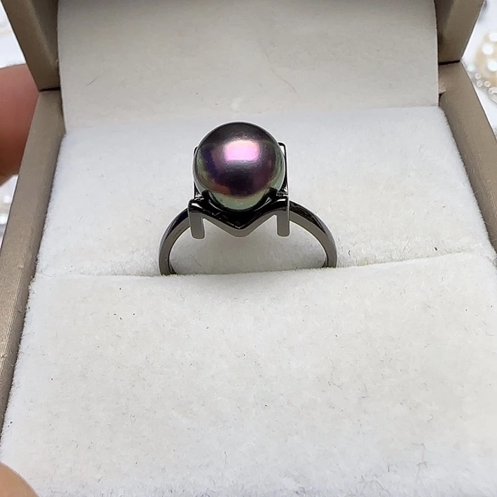 戒圈海水珍珠银S925镶嵌海水大溪地珍珠戒指