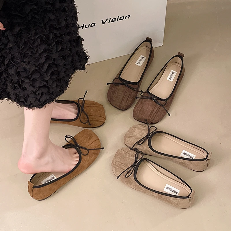 蝴蝶结平底浅口单鞋女2025新款春季法式配裙子一脚蹬晚晚风豆豆鞋