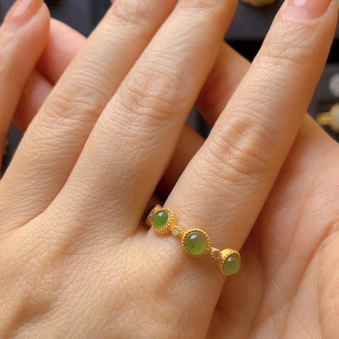 和田玉银S925镀金镶嵌戒指