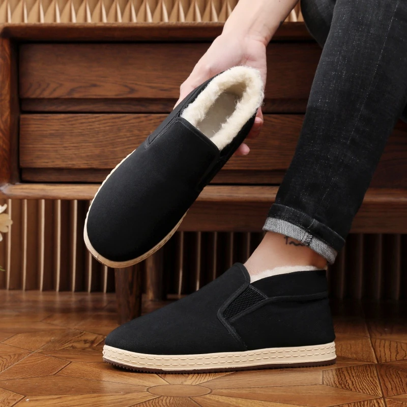 棉鞋布鞋民族风纯色休闲高帮棉鞋极简风平跟低跟冬季