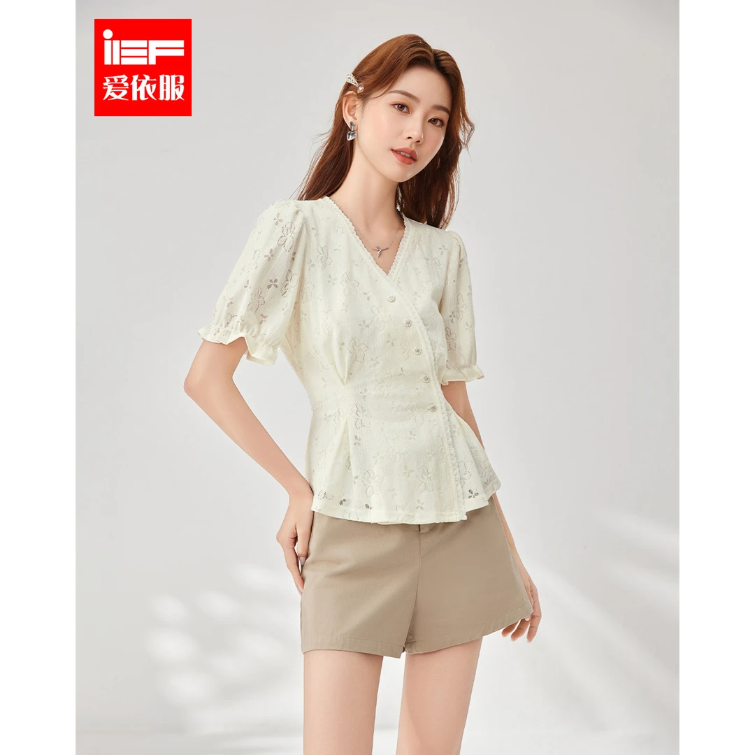 IEF/爱依服2025早秋新款成熟优雅气质V领通勤显瘦裙上衣流光风