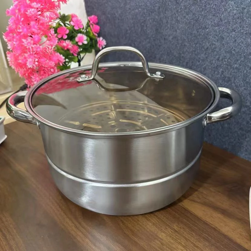 26不锈钢双层汤锅蒸锅加厚多用不粘锅多功能蒸煮锅电磁炉通用锅