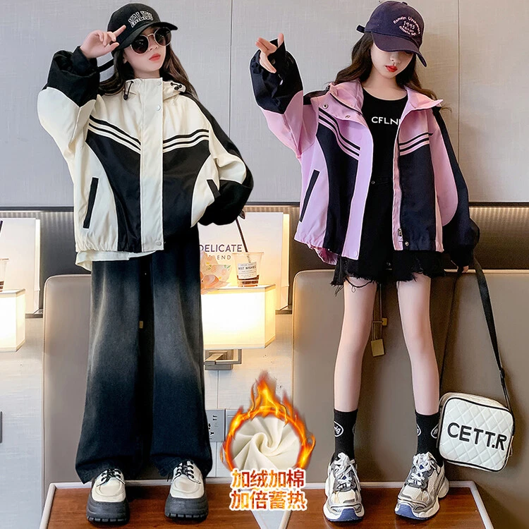 女童外套2025秋冬新款洋气休闲加绒冲锋衣中大童6-12岁15夹克风衣