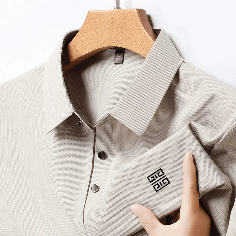 保罗乔威迪品牌男装高品质方块标相色门襟夏季纯色短袖polo衫透气
