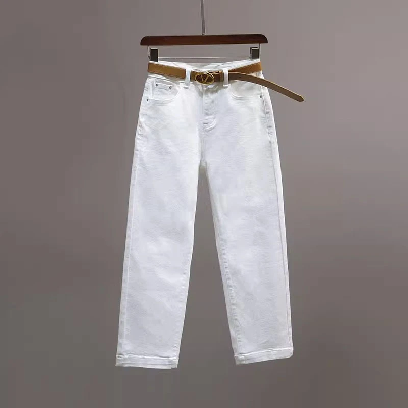 白色高腰牛仔裤女2025秋季新款欧货显瘦宽松休闲小个子九分直筒裤