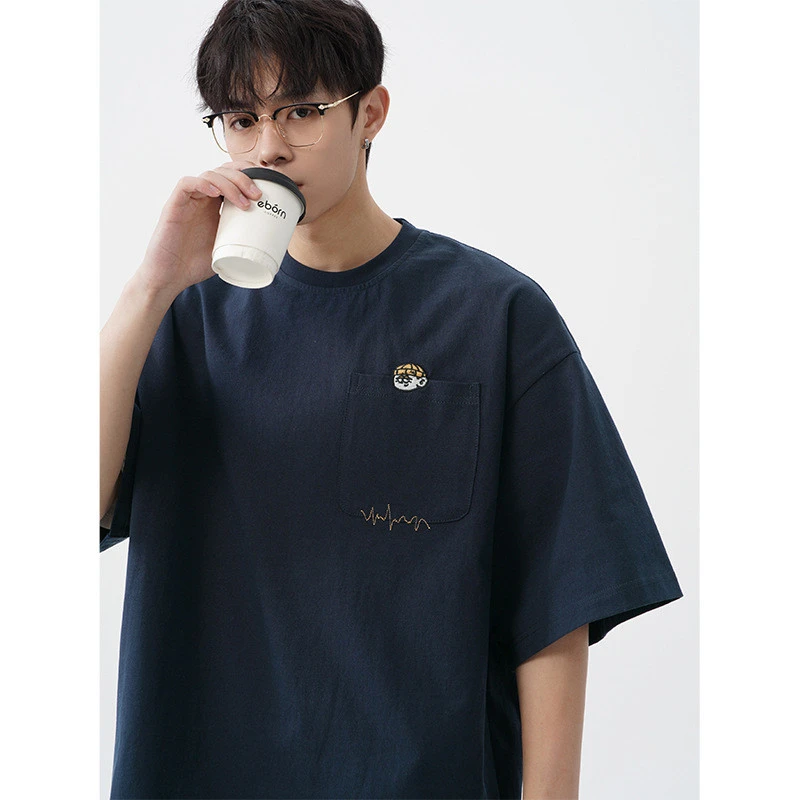 SYP日系不系男女生夏季纯棉复古刺绣设计短袖宽松休闲情侣潮牌T恤