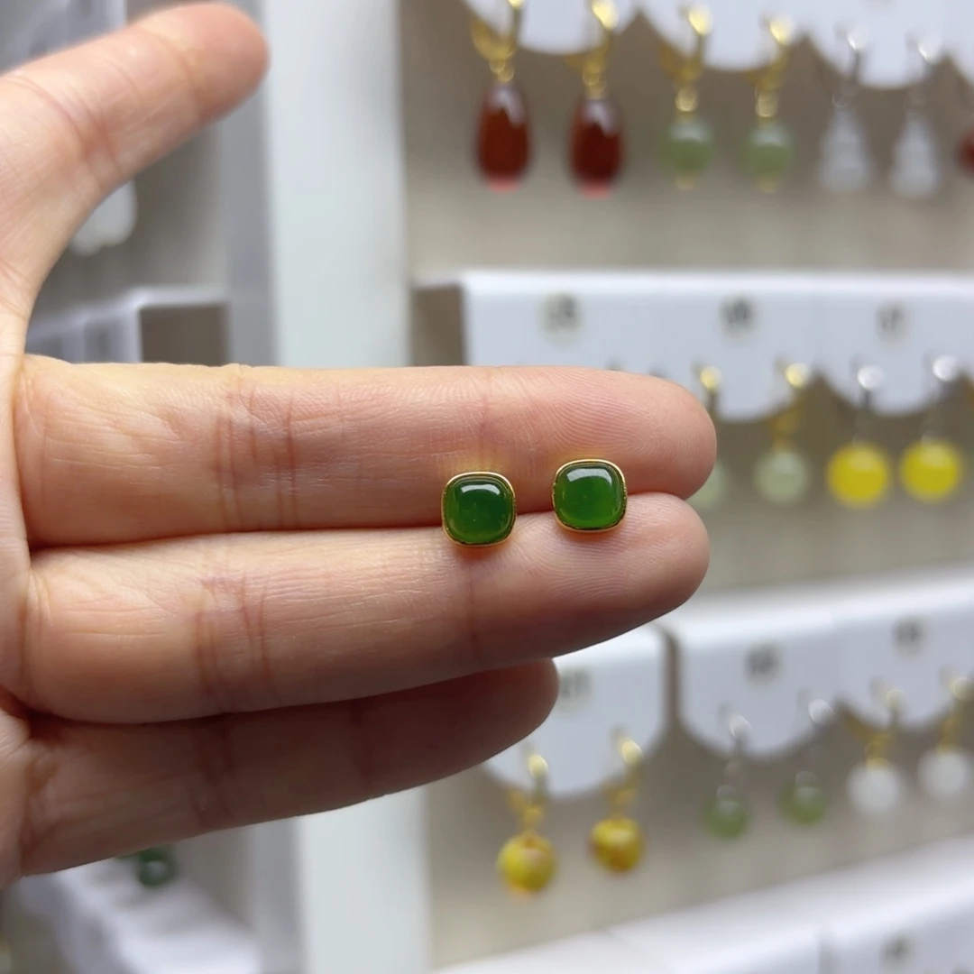 银S925镶嵌和田玉耳饰