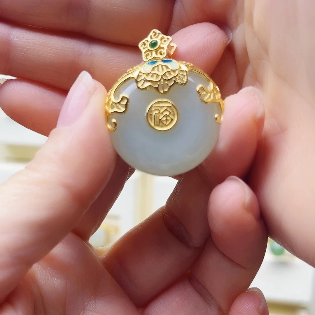 和田玉银S925镀金镶嵌颈饰