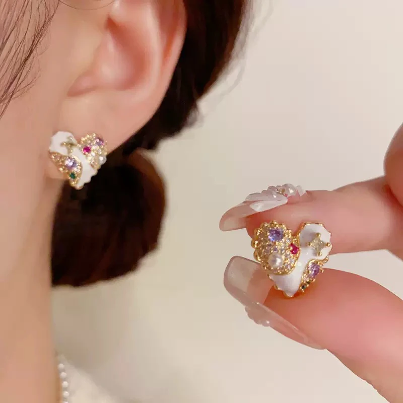 金色甜美非金属玻璃耳钉时尚图片款复古女简约设计感日韩气质