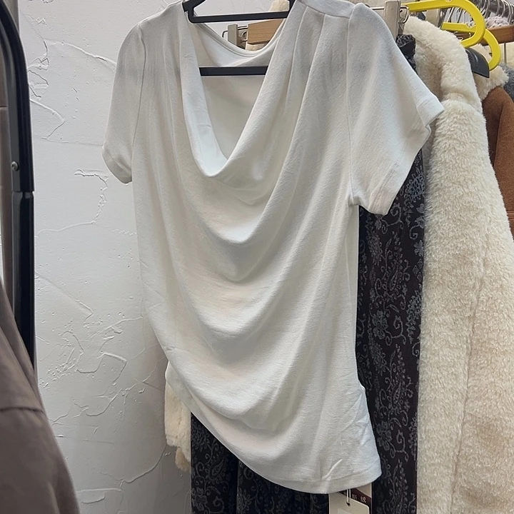 今天新款 白色荡领白色短袖T