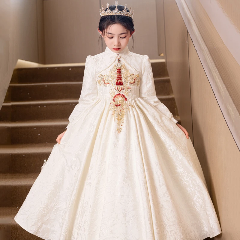 晚礼服女童中式中国风生日公主裙秋冬儿童高端轻奢主持人演出服