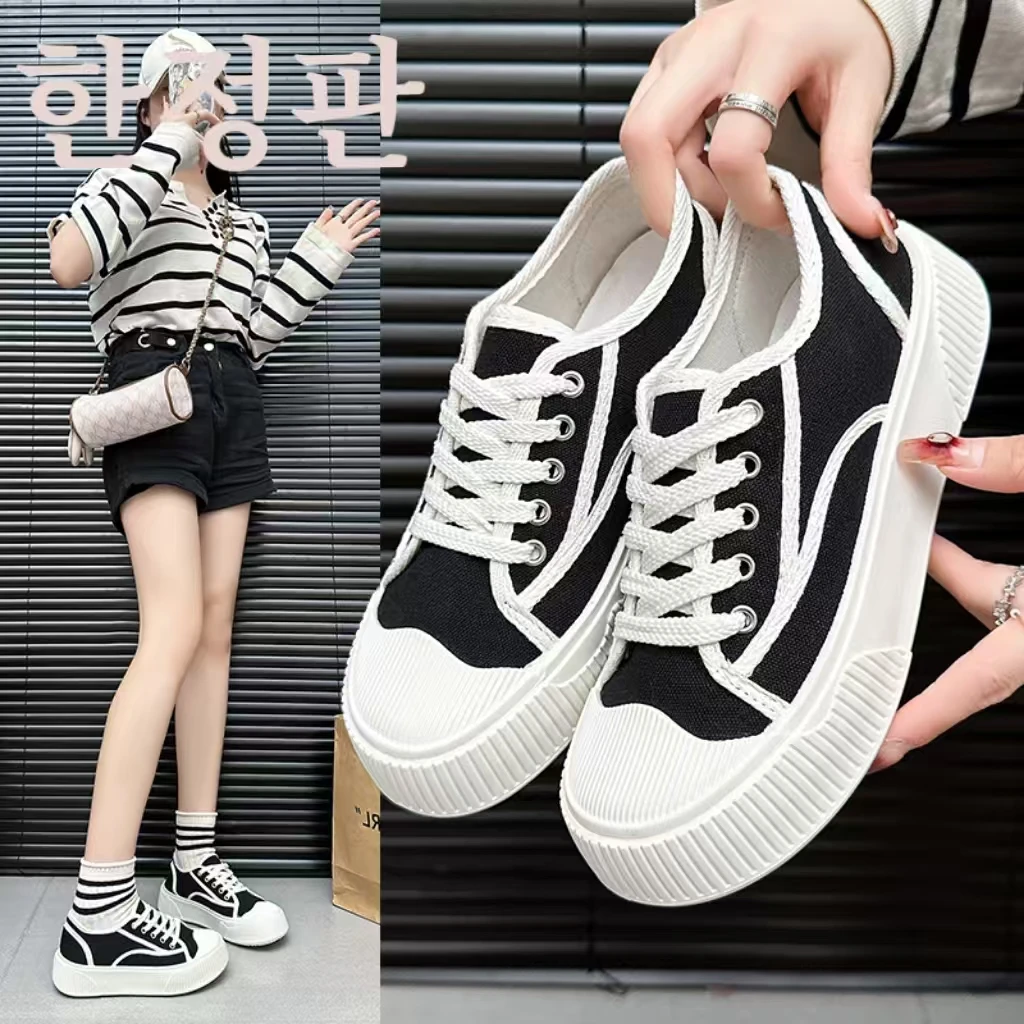 신상품 薄款帆布鞋女ins潮2025年春季新款百搭帆布鞋厚底休闲板鞋女