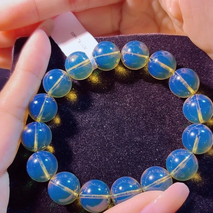 未镶嵌蓝珀珠宝奇石墨西哥蓝珀手串12
