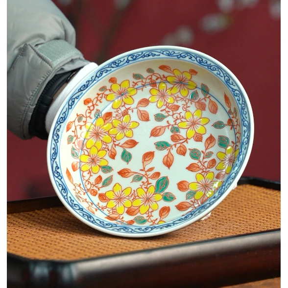 【小鱼专属】【景德镇雨溪山房】红绿彩铁线兰壶承yxhlc00056