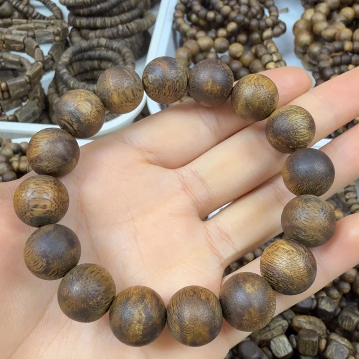 沉香手串沉香绿奇楠圆珠卡十四单圈九九分节油 17.4