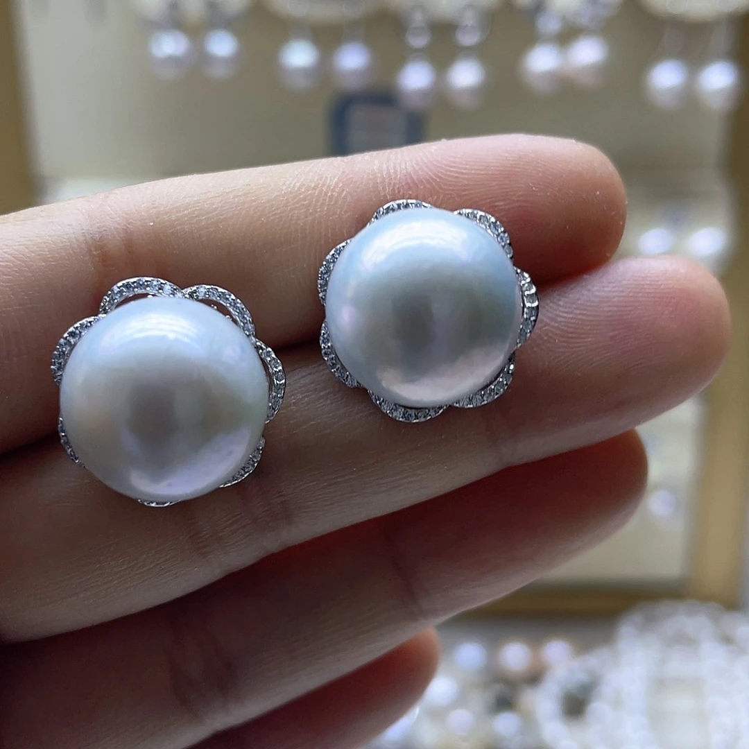 银S925镶嵌淡水珍珠耳饰