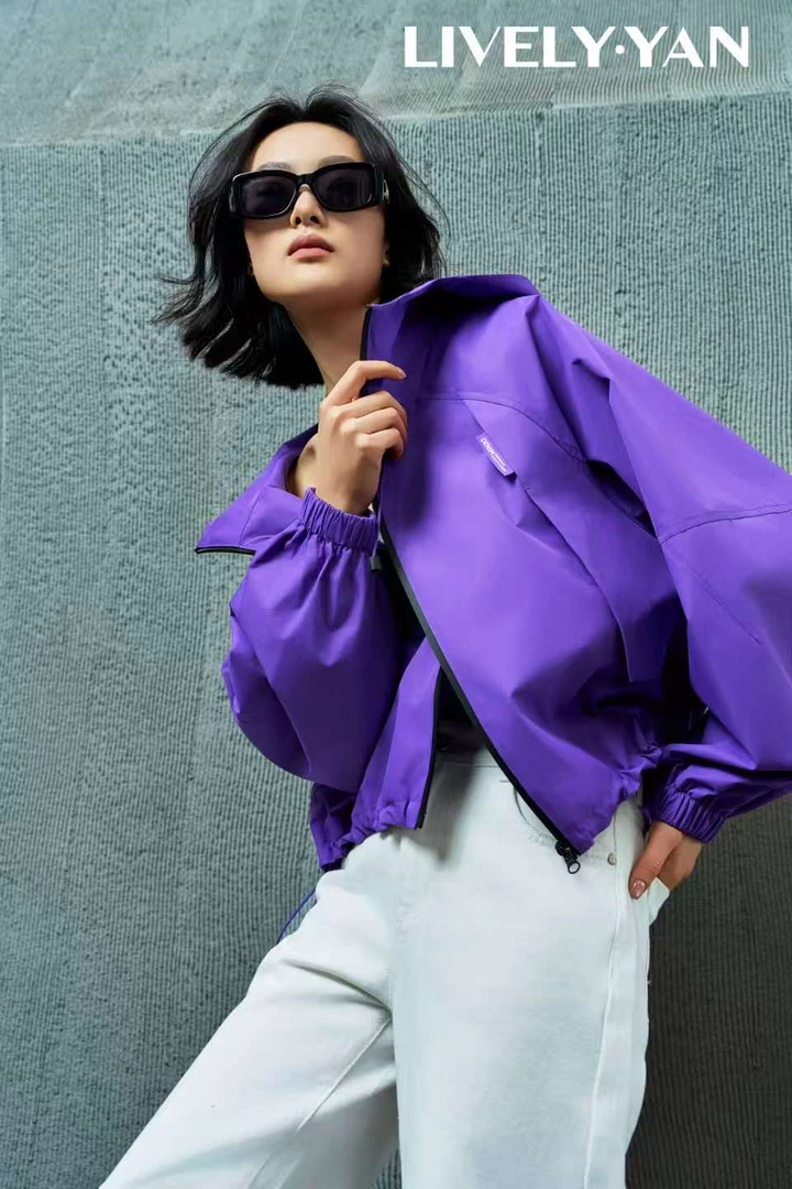 【俪妍】紫色短款风衣时尚休闲
