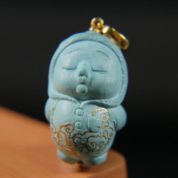 原矿绿松石雾霾蓝童趣嘟嘟嘴 尺寸16.8×31.5×21mm,重11.6g