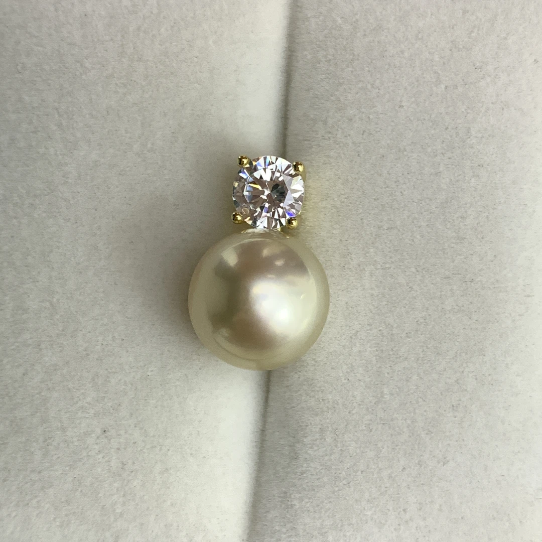 南洋金珠香槟金浅金s925银经典戴妃款海水珍珠吊坠10-11mm馒头圆