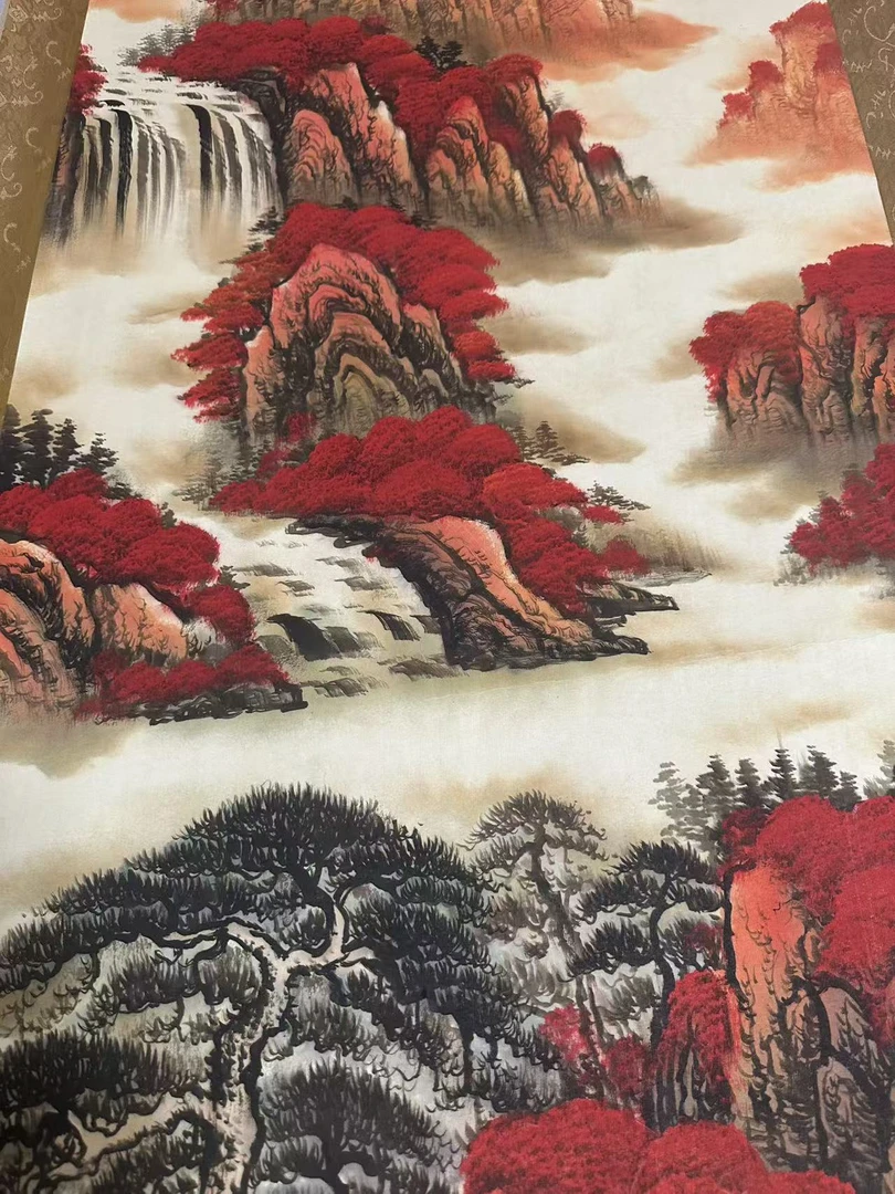 六尺染客厅办公室适用古山水丝绸画卷轴国画