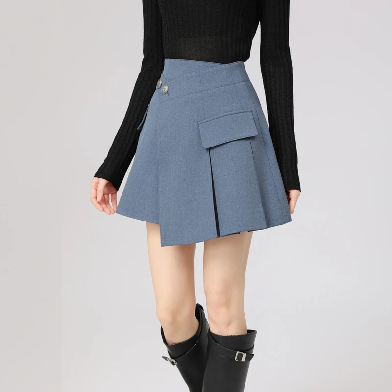 AMASS/阿玛施夏季新款减龄显瘦不规则A字高腰百褶短裙520002