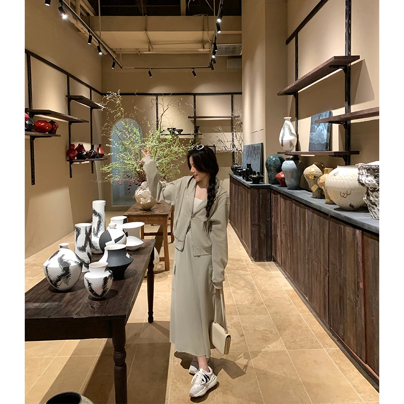 特价 本希benxe/舒适感连帽 春秋款双拉链卫衣半身裙中长款套装