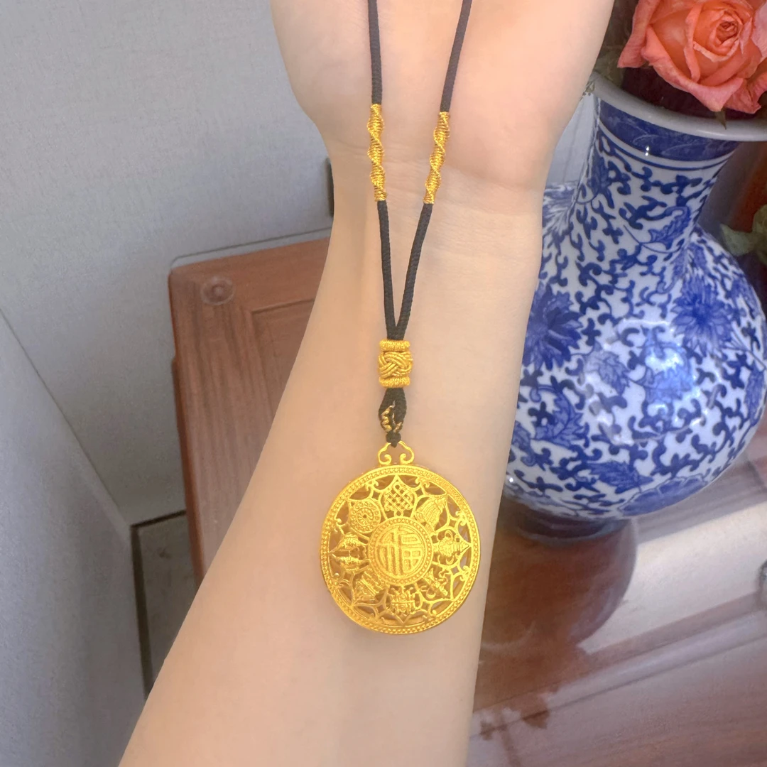 铜合金项链 516金店同款盘龙绳福字八宝罗盘百搭毛衣链