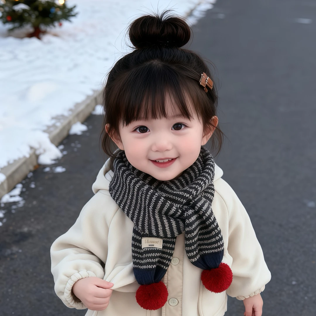 宝宝围巾冬天韩版洋气加厚保暖针织围脖男女童外出防风护颈脖套潮