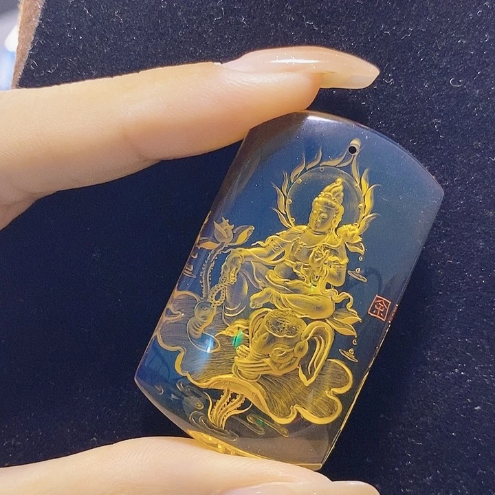 蓝珀未镶嵌珠宝奇石墨西哥蓝珀普贤菩萨