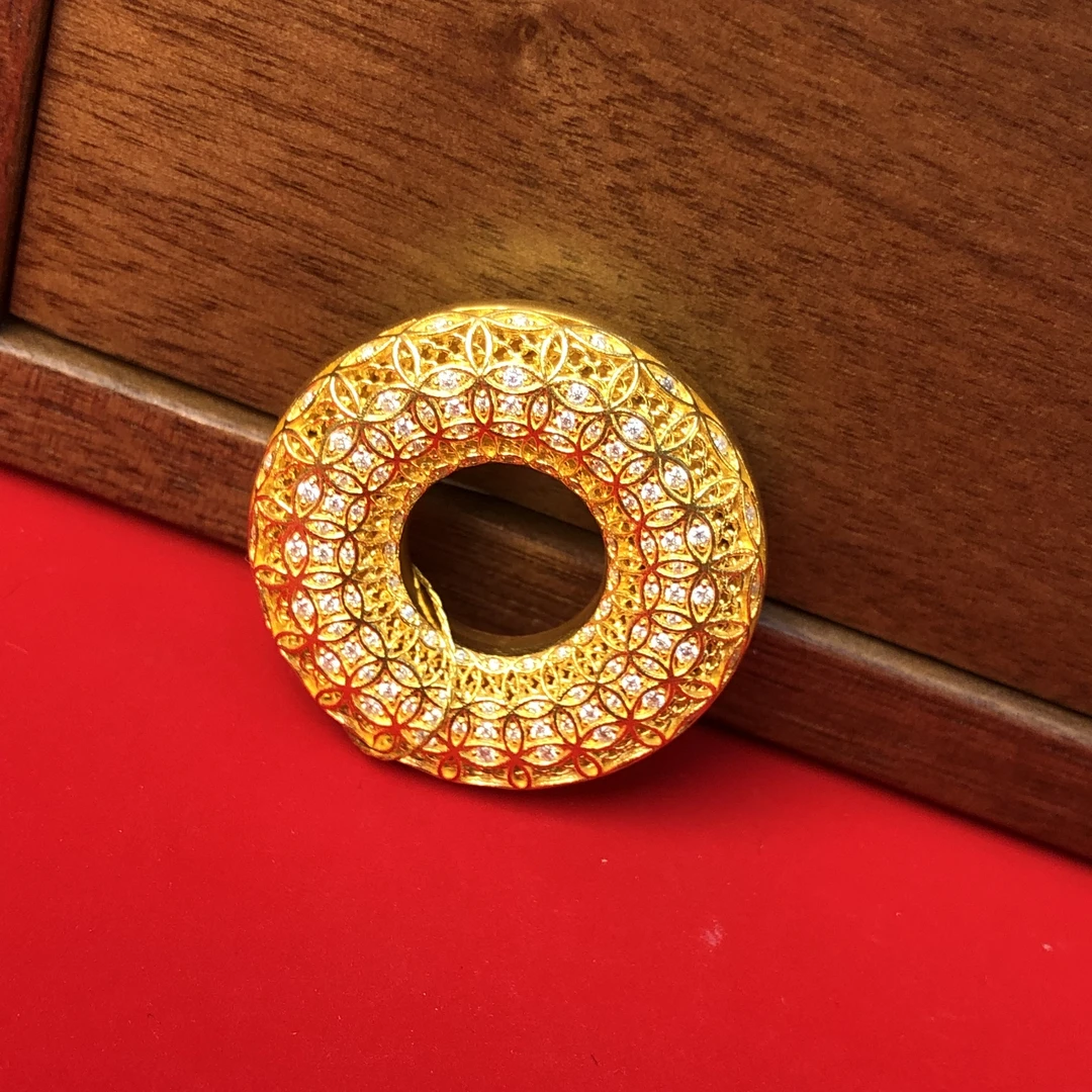 黄金足金999点钻钱多多甜甜圈吊坠