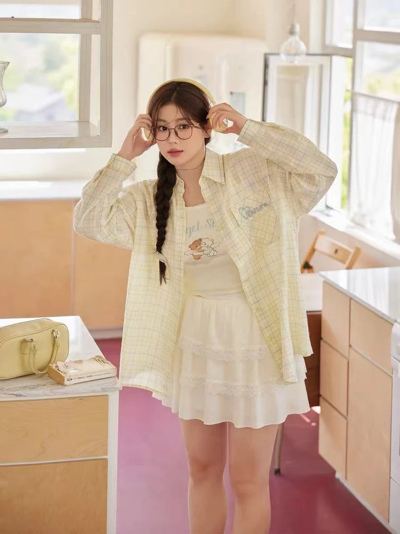 春装大码女装胖妹妹mm显瘦套装度假减龄格纹衬衫A字半身裙