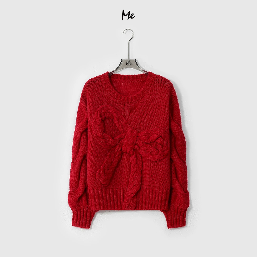 ME【明星蝴蝶结】baby马海毛亲肤保暖时尚百搭绞花针织毛衣MESA5708