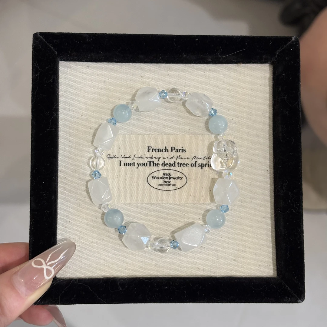 【猫吃鱼】白水海蓝宝华子设计款手串  多样性发其一