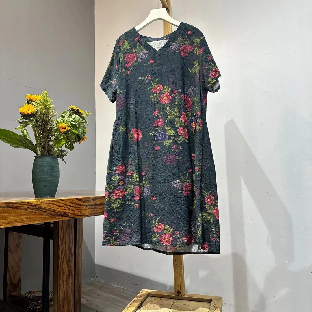 QZ406夏季新款显瘦遮肉减龄洋气连衣裙碎花裙