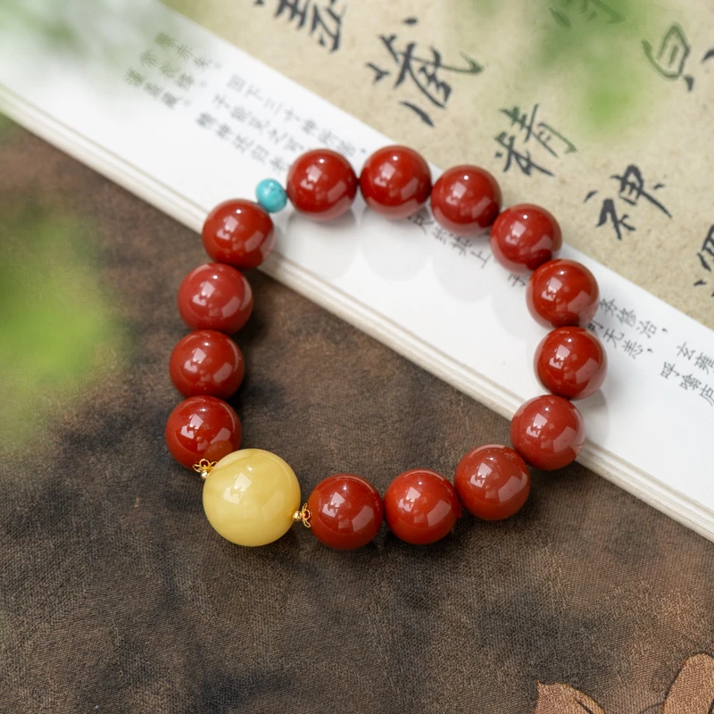 XIANYUAN/仙源【18K】15mm+白花蜜蜡南红单圈手串