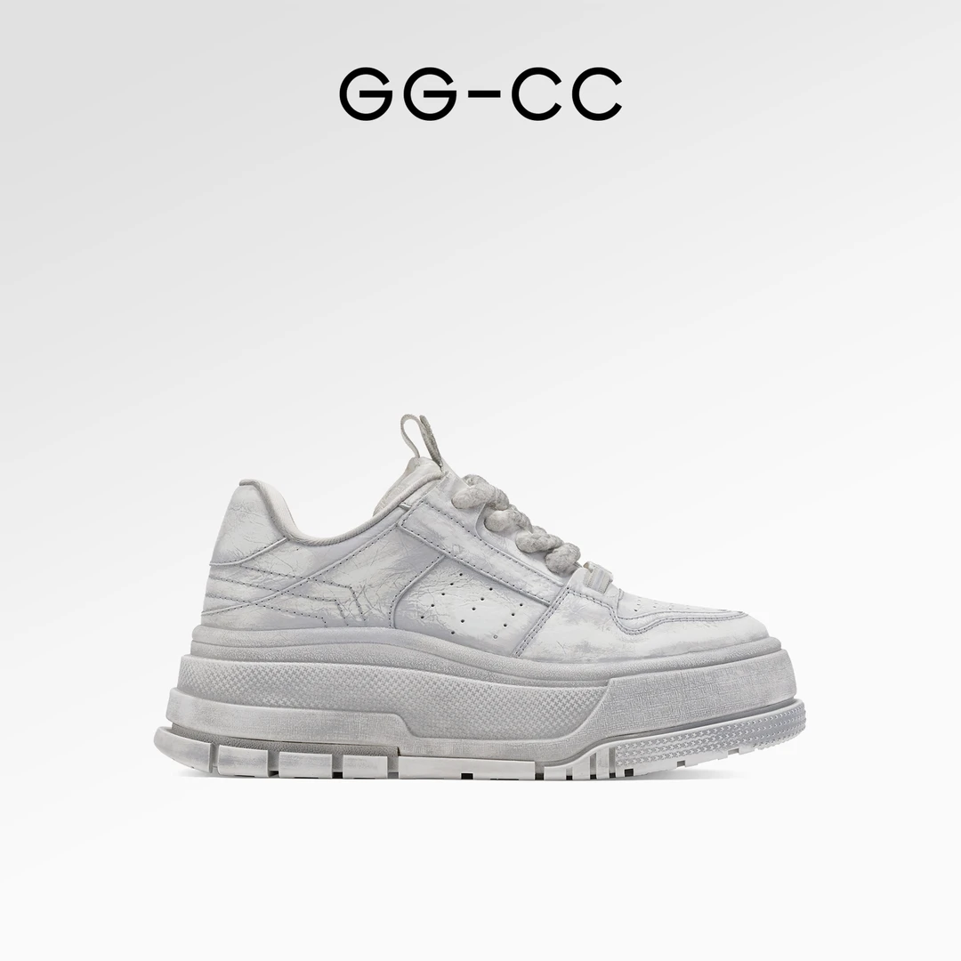 GG-CC【地表裂纹】2024年秋季新款厚底板鞋赛博脏脏鞋休闲女鞋9856