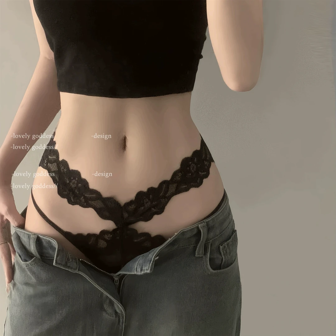 又仙又欲~漏出花边超好看！纯欲蕾丝镂空绑带低腰内裤女