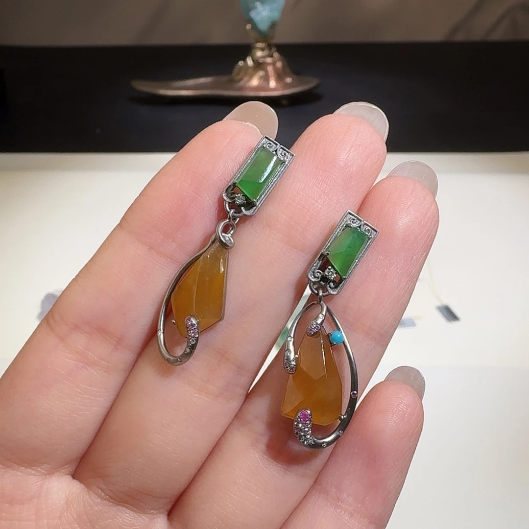 翡翠耳饰18K金镶嵌鑫